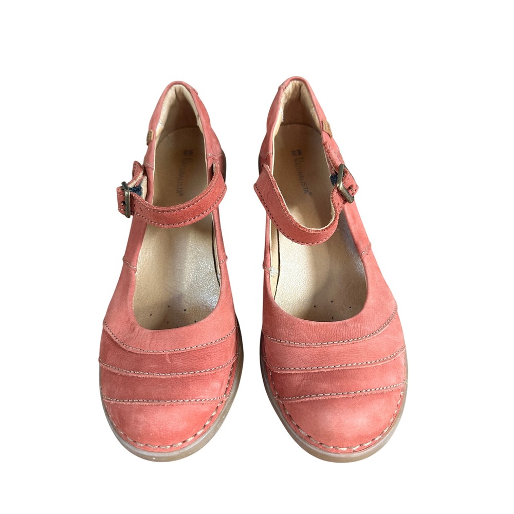 El Naturalista Coral Pink Leather Mary Jane Block Heels Size 37 Spain US 6.5-7 - Picture 2 of 8